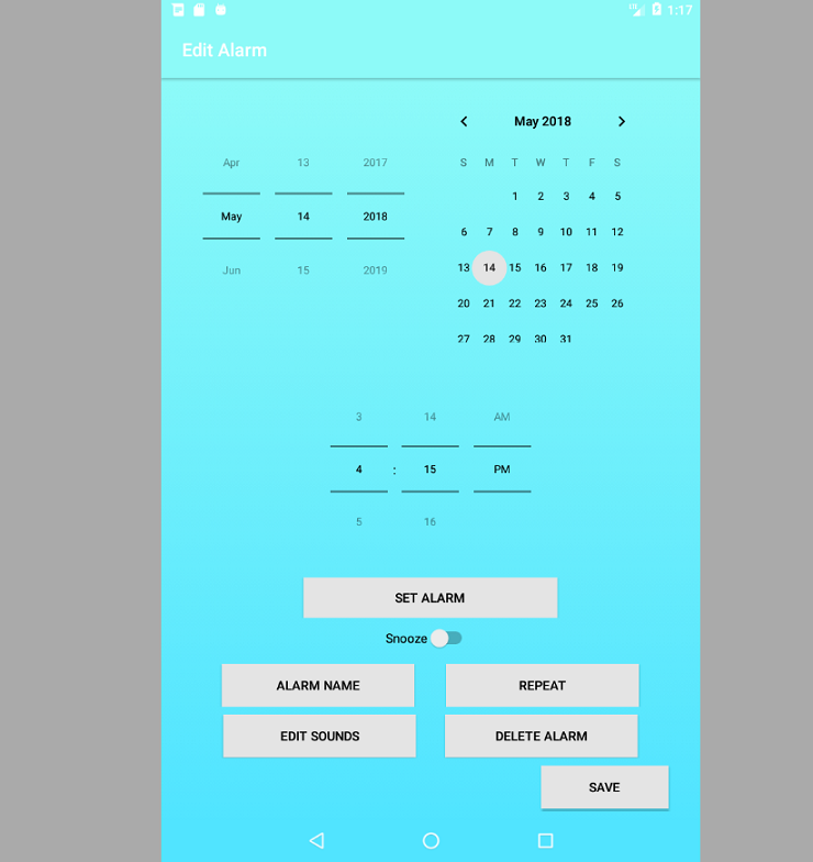 Alarm clock app screen